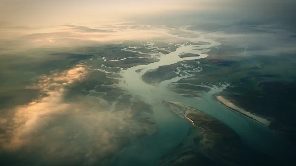 Tidal flats from the air at first light